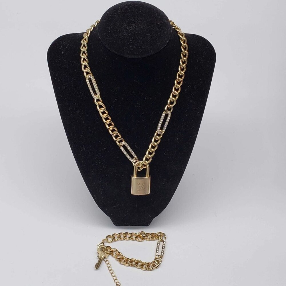 Authentic Louis Vuitton Lock & Key with Unbranded Gold Plated Chain Necklace